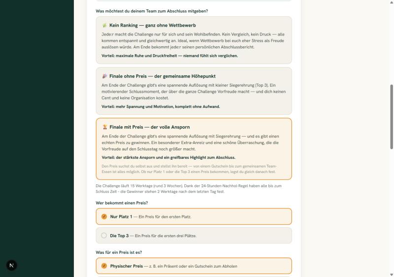Preis für die Challenge festlegen