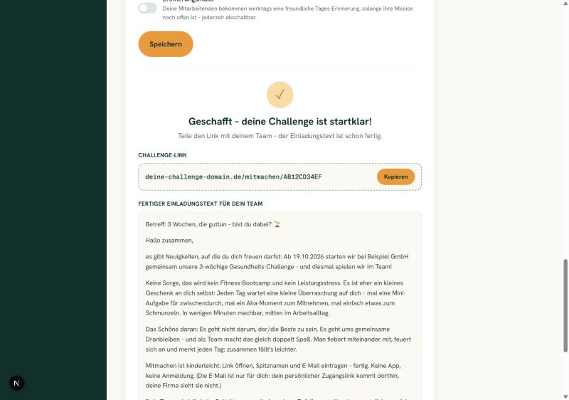 Bestätigung: Challenge ist startklar